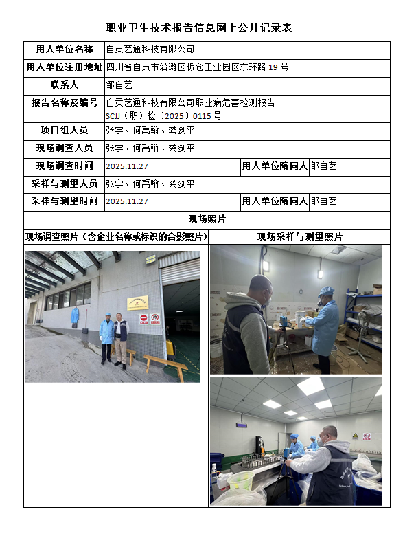 自贡艺通科技有限公司职业病危害检测报告