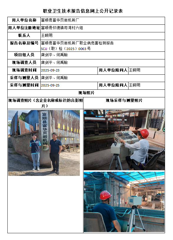 富顺县富华页岩机砖厂职业病危害检测报告