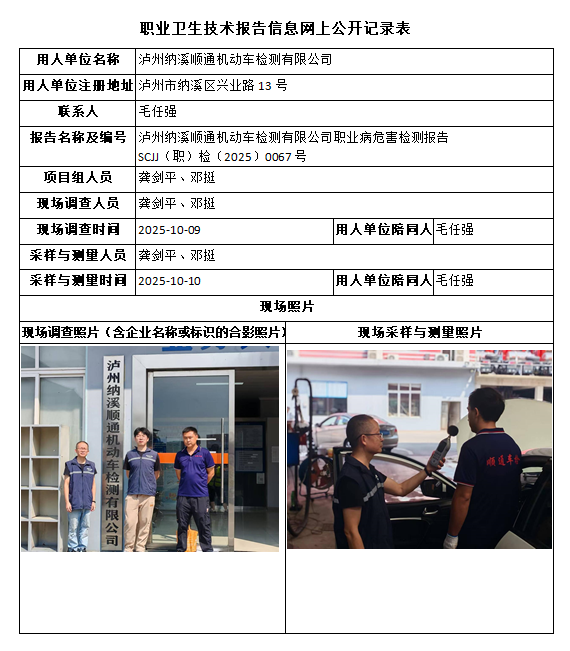 泸州纳溪顺通机动车检测有限公司职业病危害检测报告