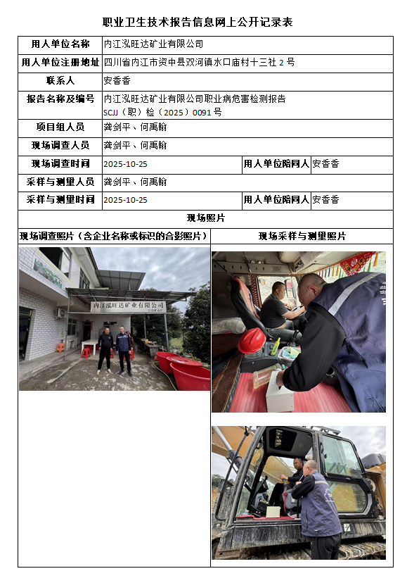 内江泓旺达矿业有限公司职业病危害检测报告