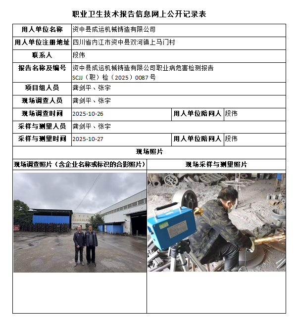资中县成运机械铸造有限公司职业病危害检测报告