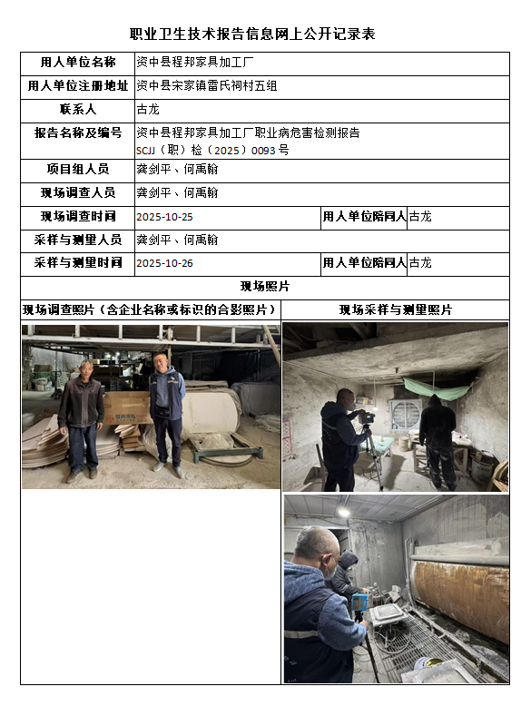 资中县程邦家具加工厂职业病危害检测报告