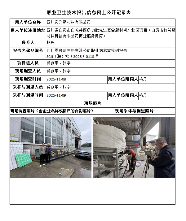 四川贡兴新材料有限公司职业病危害检测报告