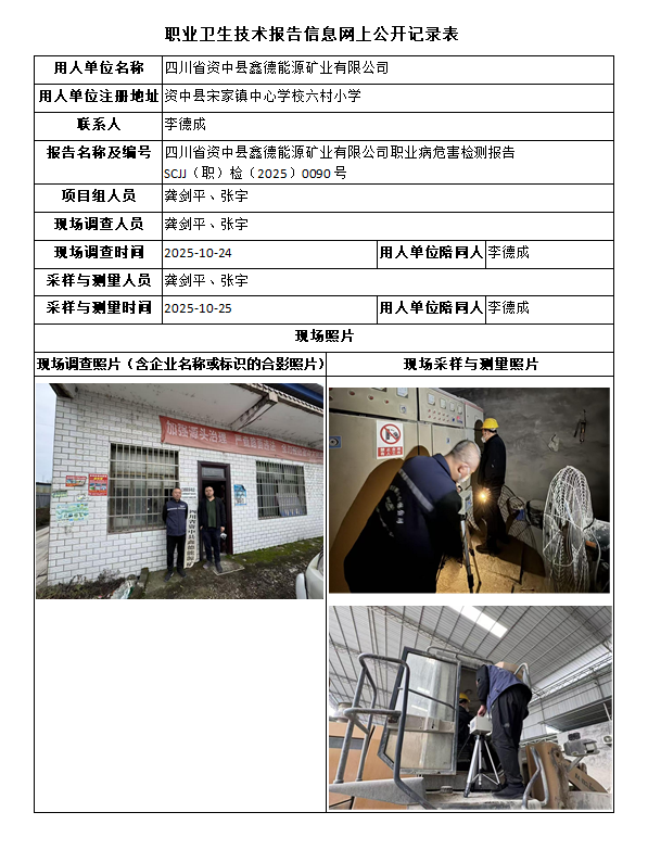 四川省资中县鑫德能源矿业有限公司职业病危害检测报告