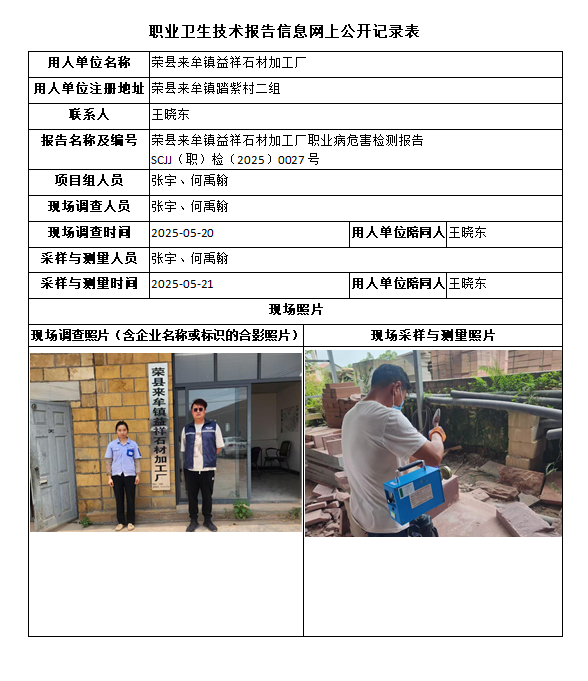 荣县来牟镇益祥石材加工厂职业病危害检测报告