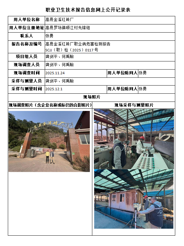 高县金溪红砖厂职业病危害检测报告