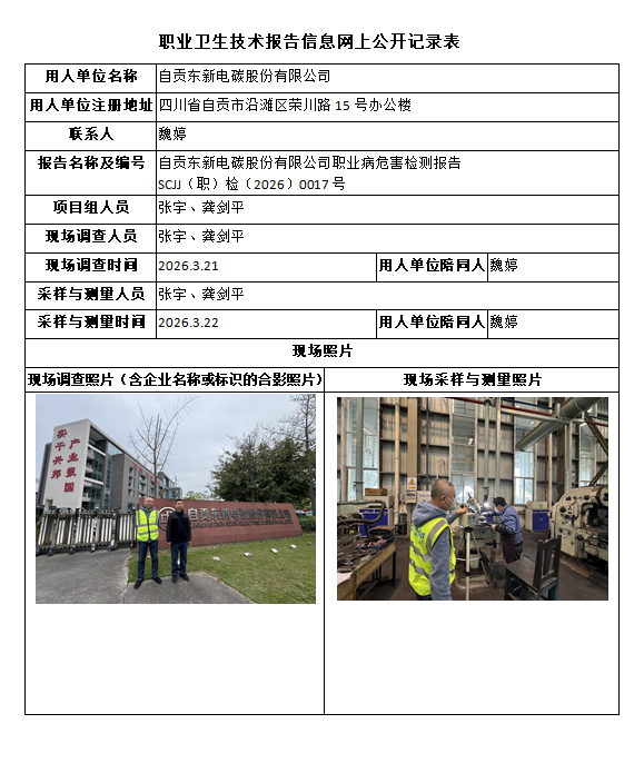 自贡东新电碳股份有限公司职业病危害检测报告