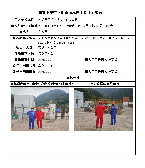 成都赛菲斯科技发展有限公司（宁209HL43平台）职业病危害检测报告