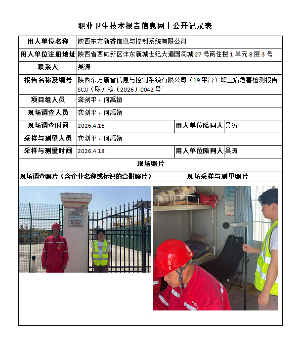 陕西东方新睿信息与控制系统有限公司（19平台）职业病危害检测报告
